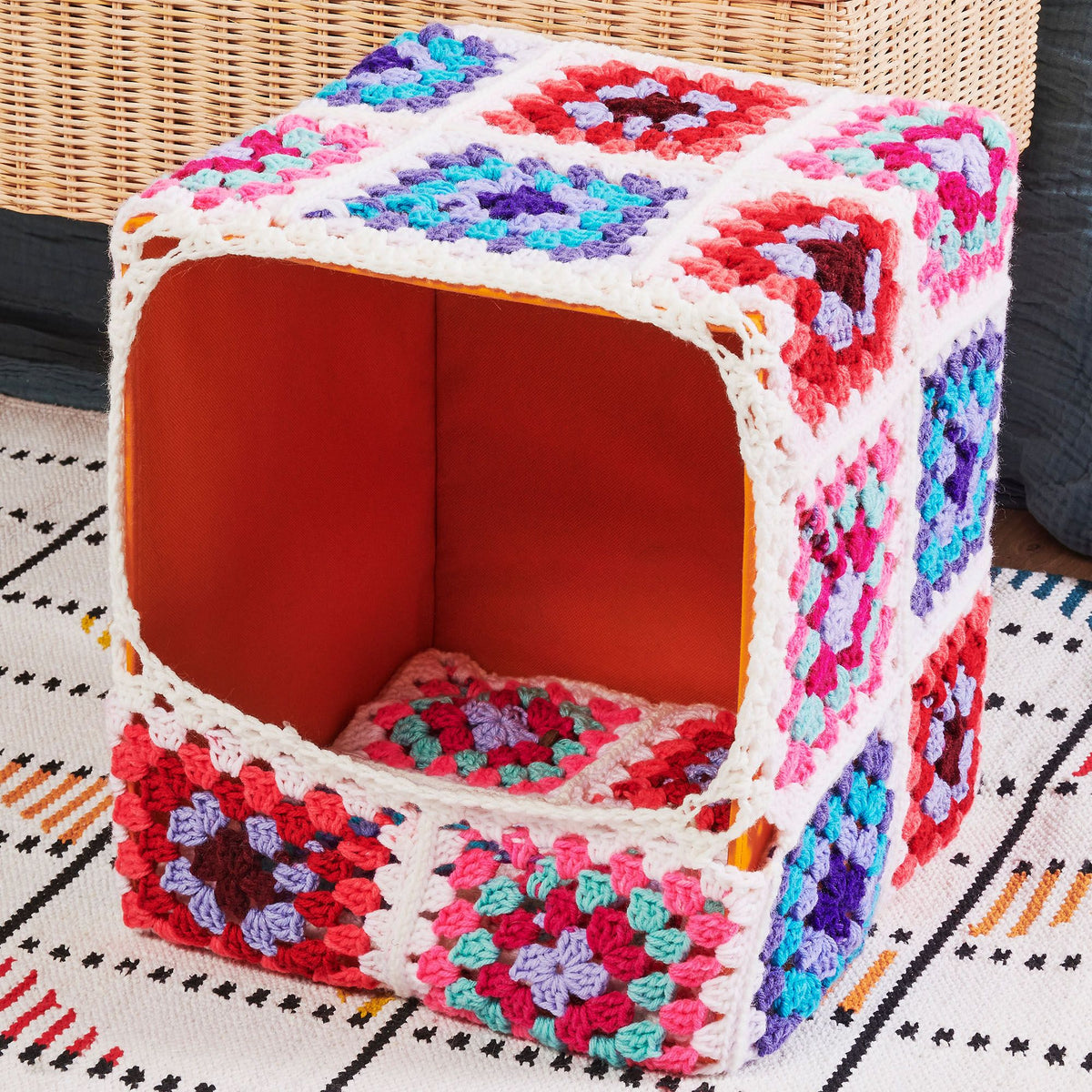 Crochet Pet Bed made in Red Heart All in One Granny Square Yarn