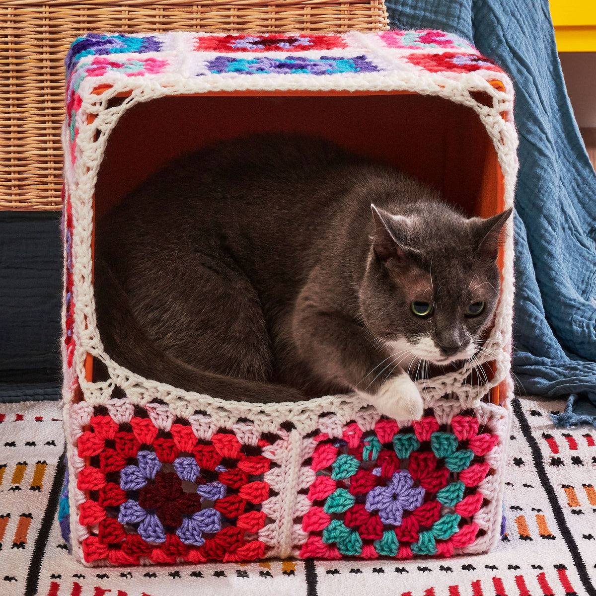 Crochet Pet Bed made in Red Heart All in One Granny Square Yarn