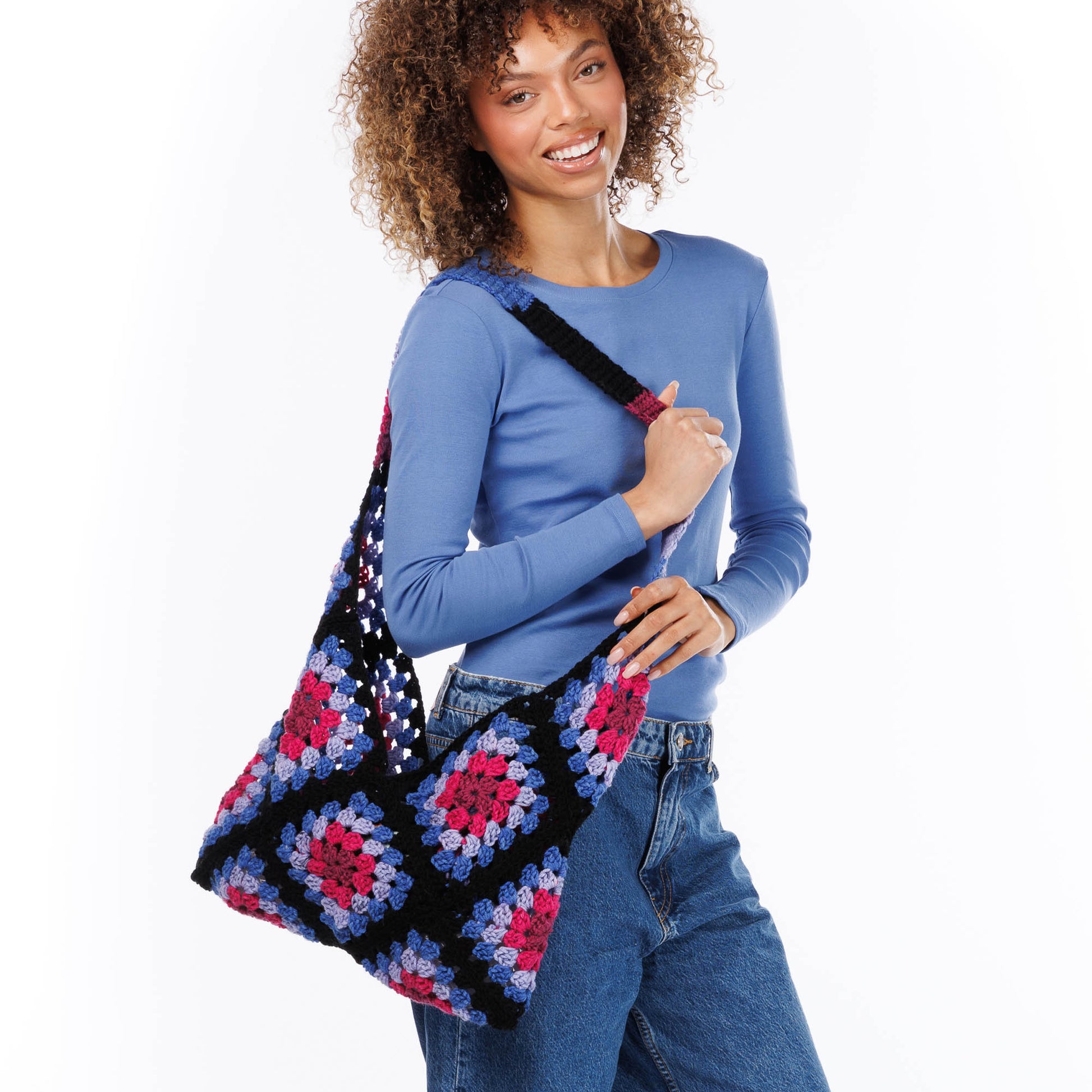 Free Easy Red Heart Crochet Granny Square Serenity Bag Pattern