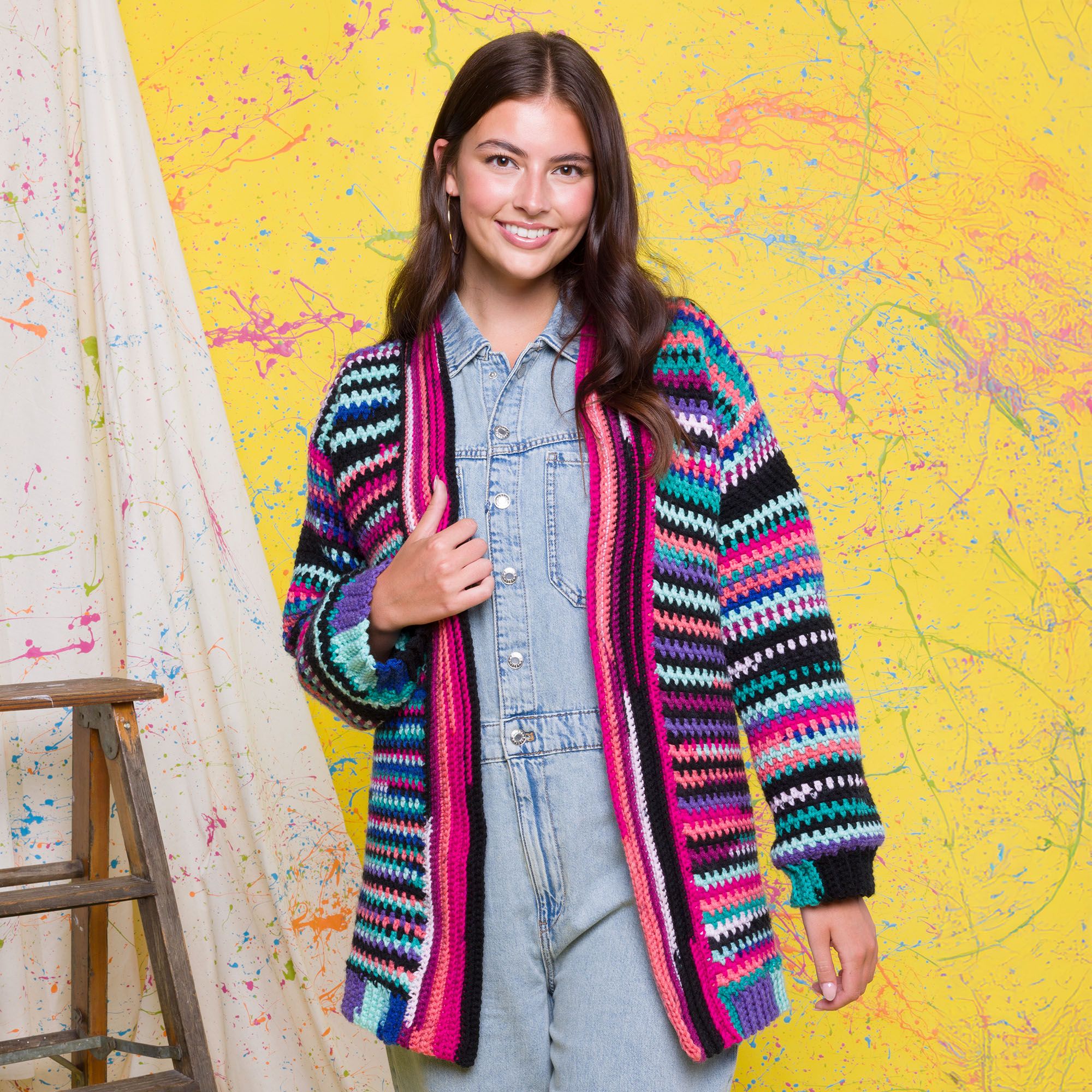 Free Beginner Red Heart Vivid Stripes Crochet Cardigan Pattern
