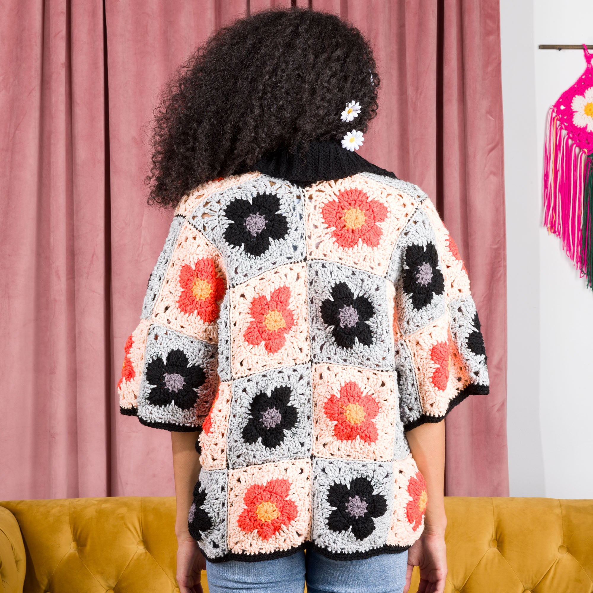 Free Easy Red Heart Blooming Grannies Crochet Cardigan Pattern