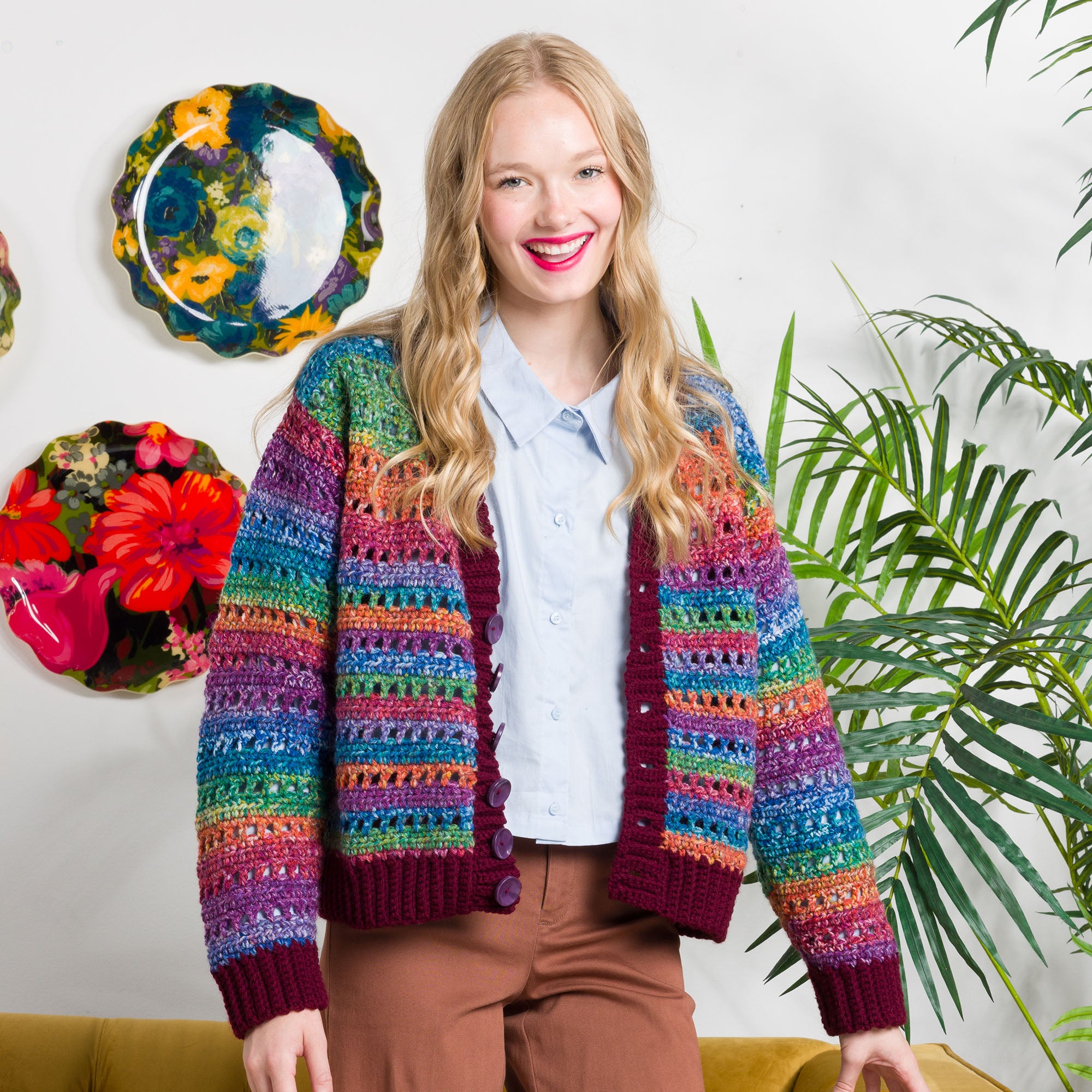 Free Easy Red Heart Airy Stripes Crochet Cardigan Pattern