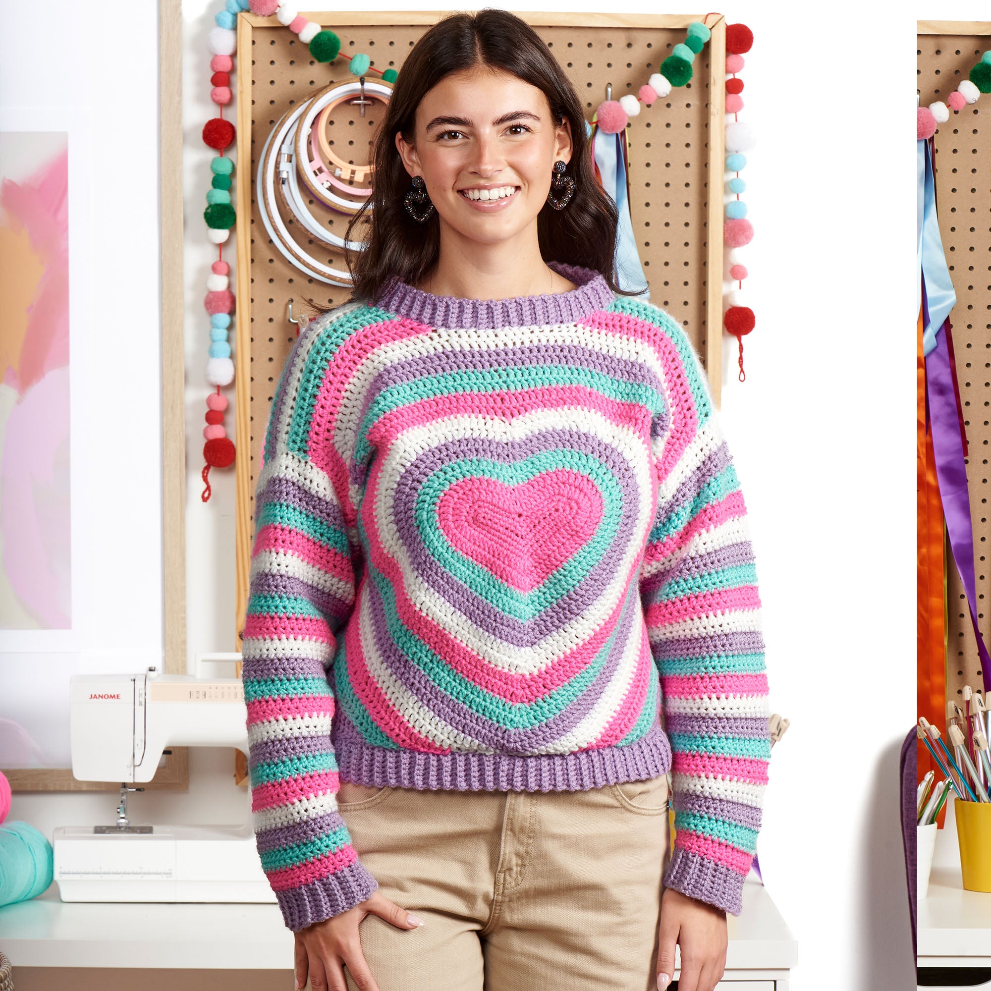 Free Experienced Red Heart Beaming Heart Crochet Pullover Pattern