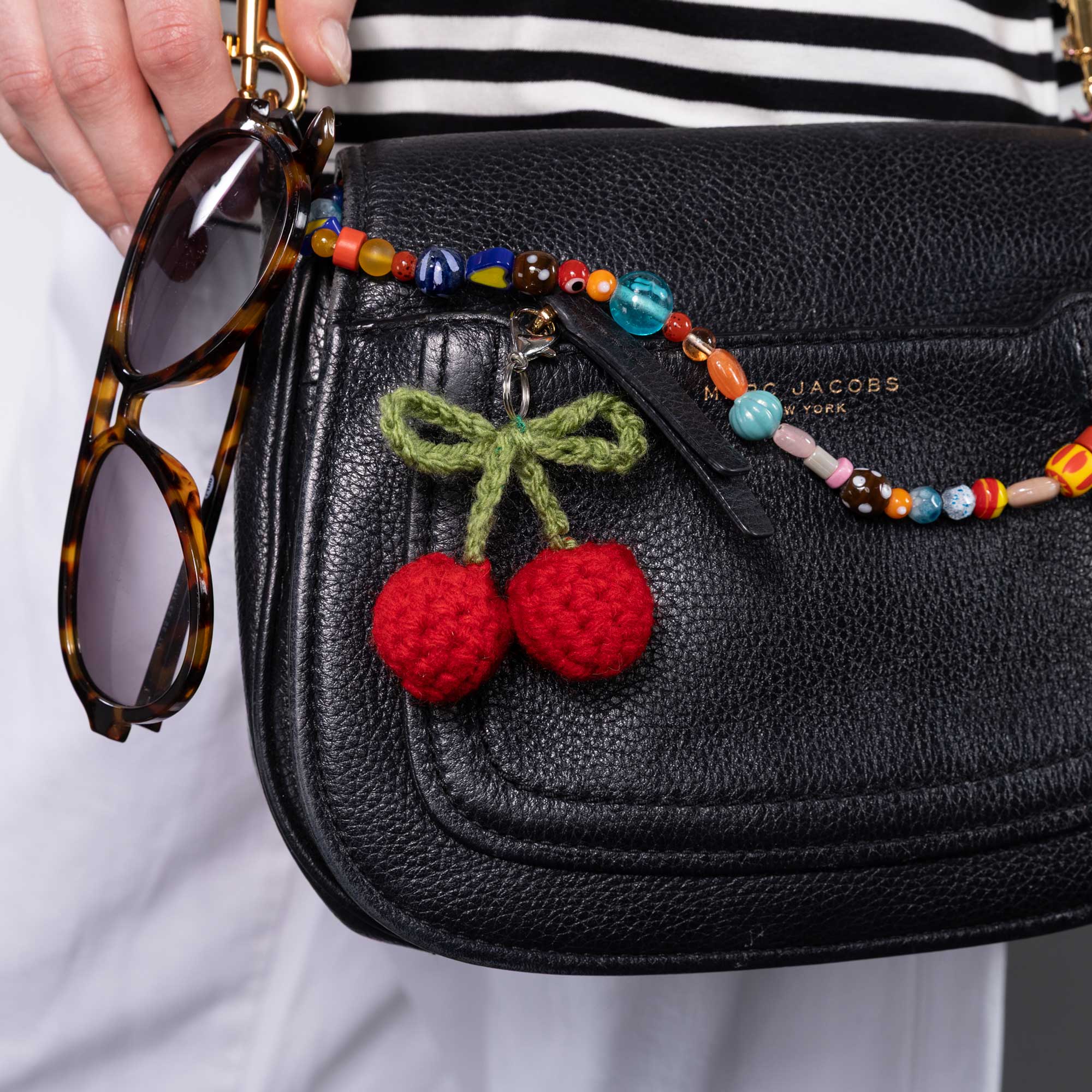 Free Easy Red Heart Sweet Cherries Crochet Bag Charm Pattern