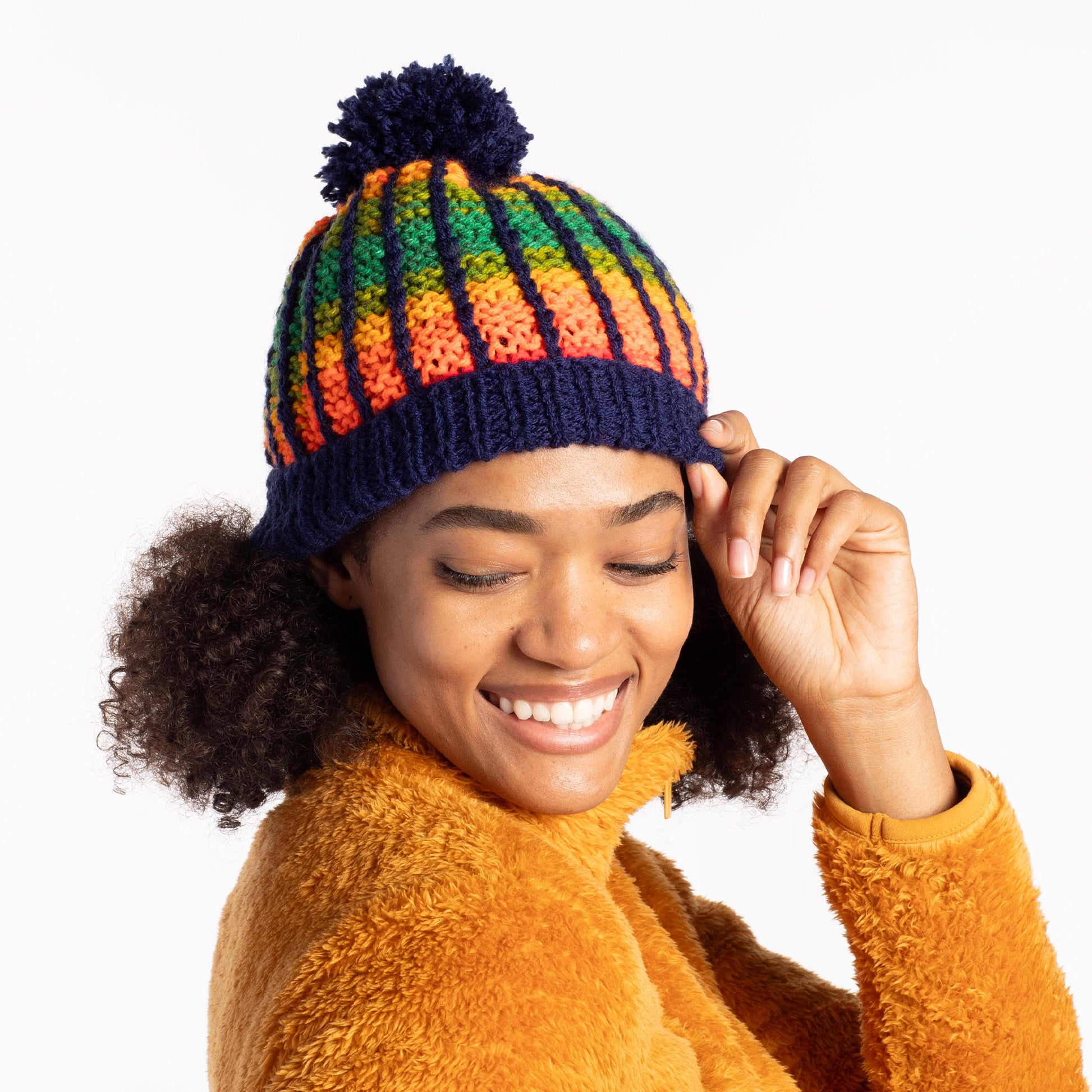 Free Red Heart Knit Between The Lines Hat Pattern