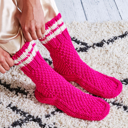 Red Heart Get Comfy Knit Slipper Socks One Size / Shocking Pink