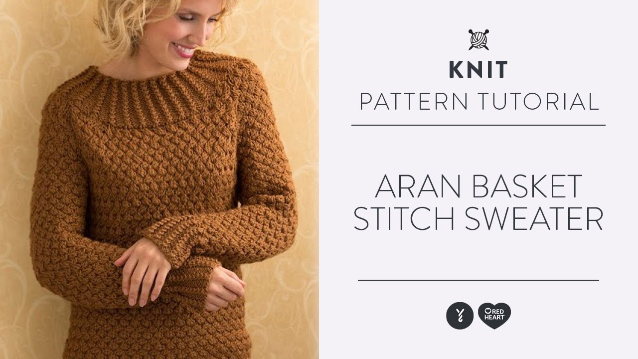 Red Heart Aran Basket Stitch Sweater Knit