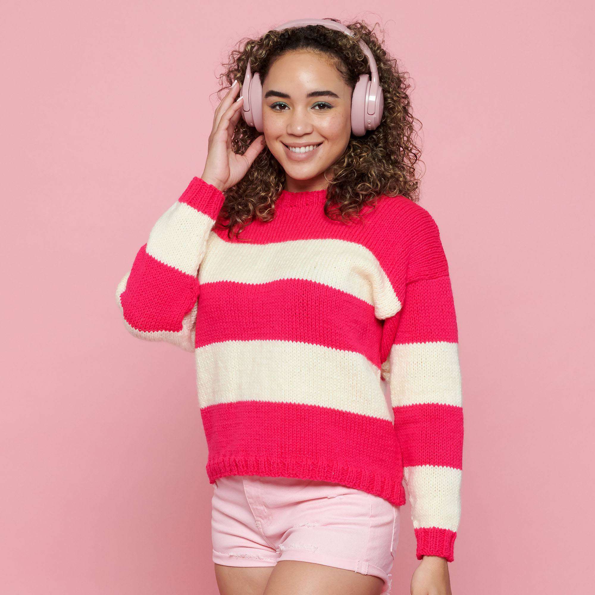 Free Easy Red Heart Statement Stripes Sweater Knitting