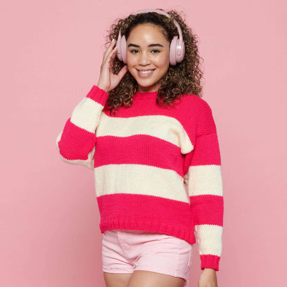 Red Heart Statement Stripes Knit Sweater Knit  made in Red Heart Super Saver yarn