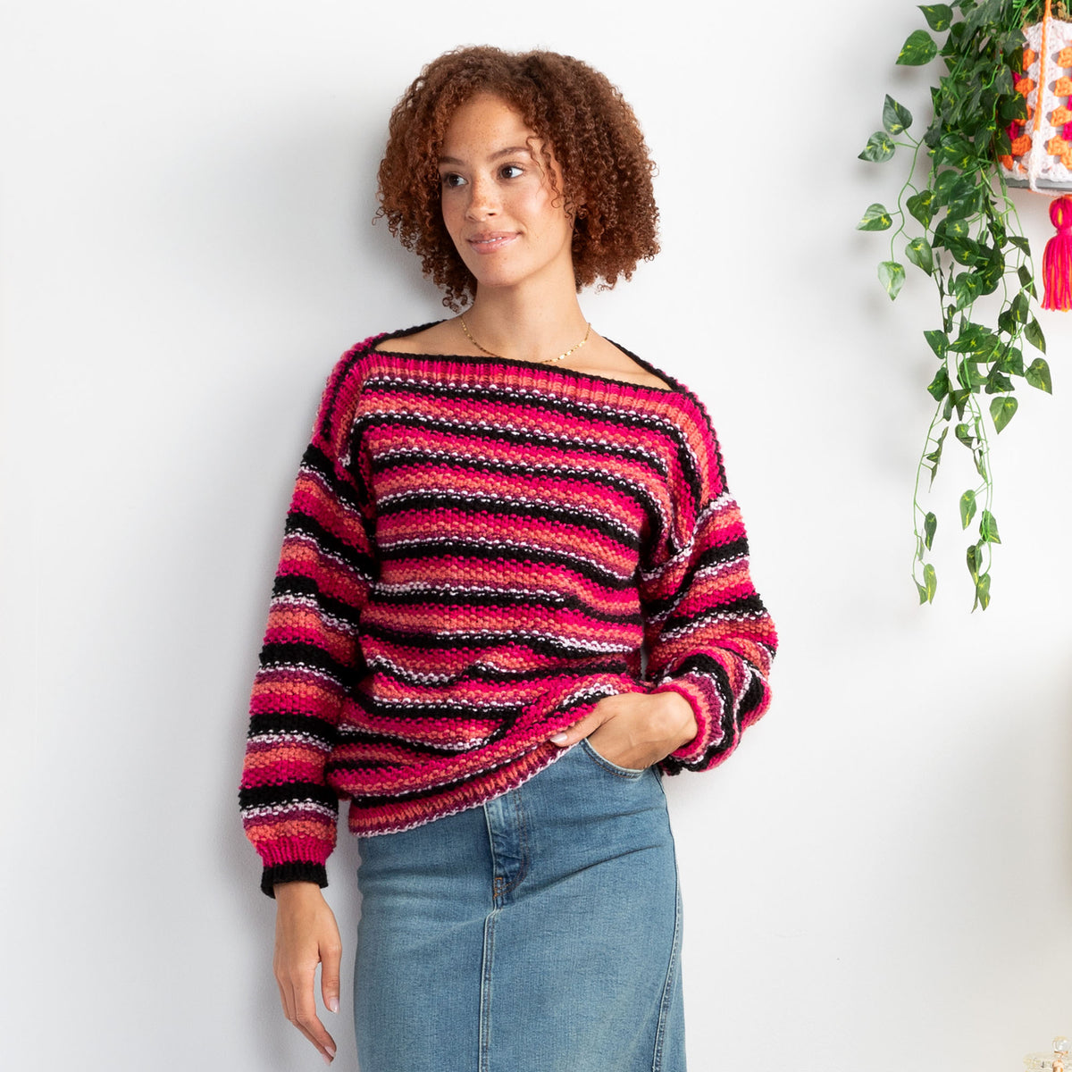 Knit Sweater made in Red Heart All in One Granny Square Yarn