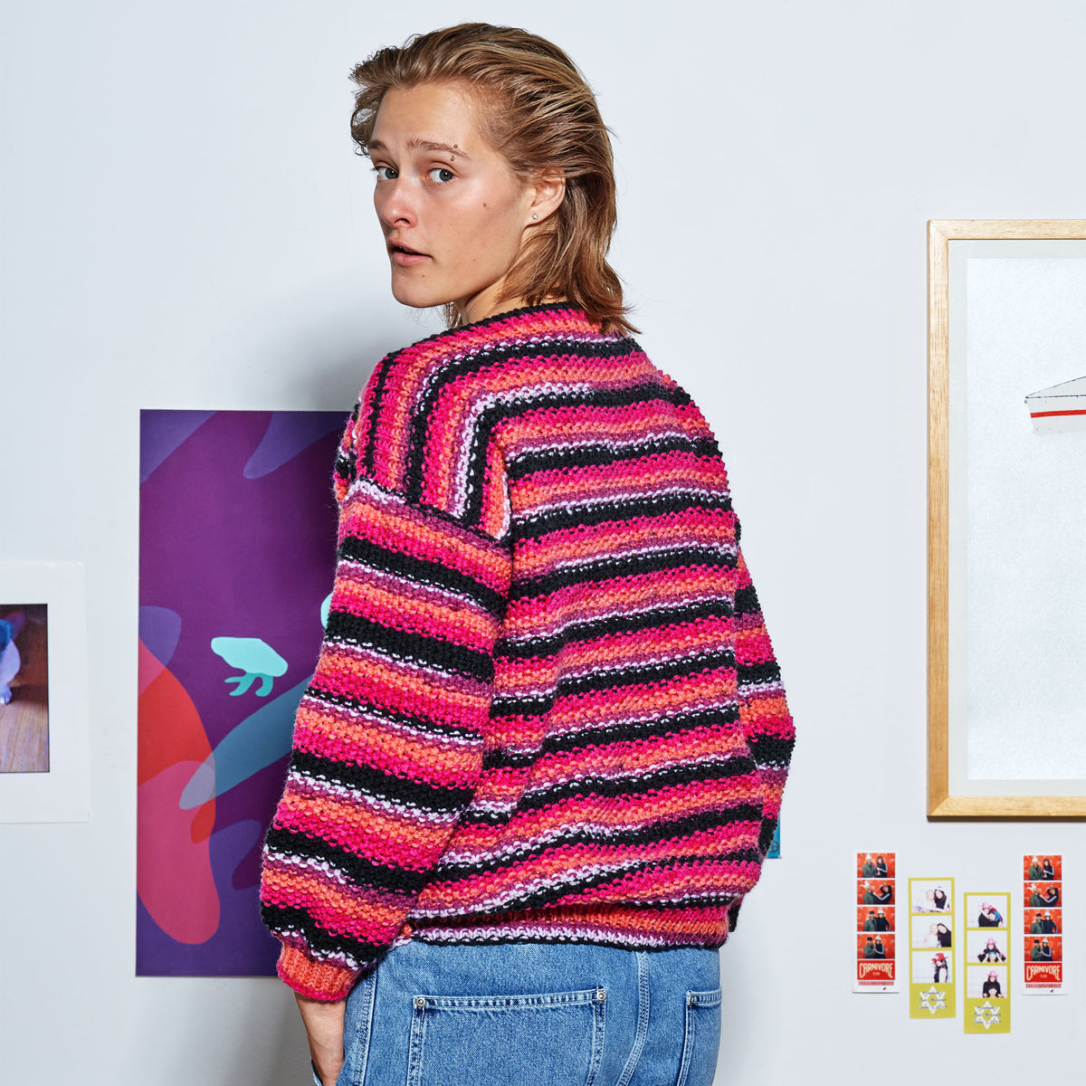 Knit Sweater made in Red Heart All in One Granny Square Yarn