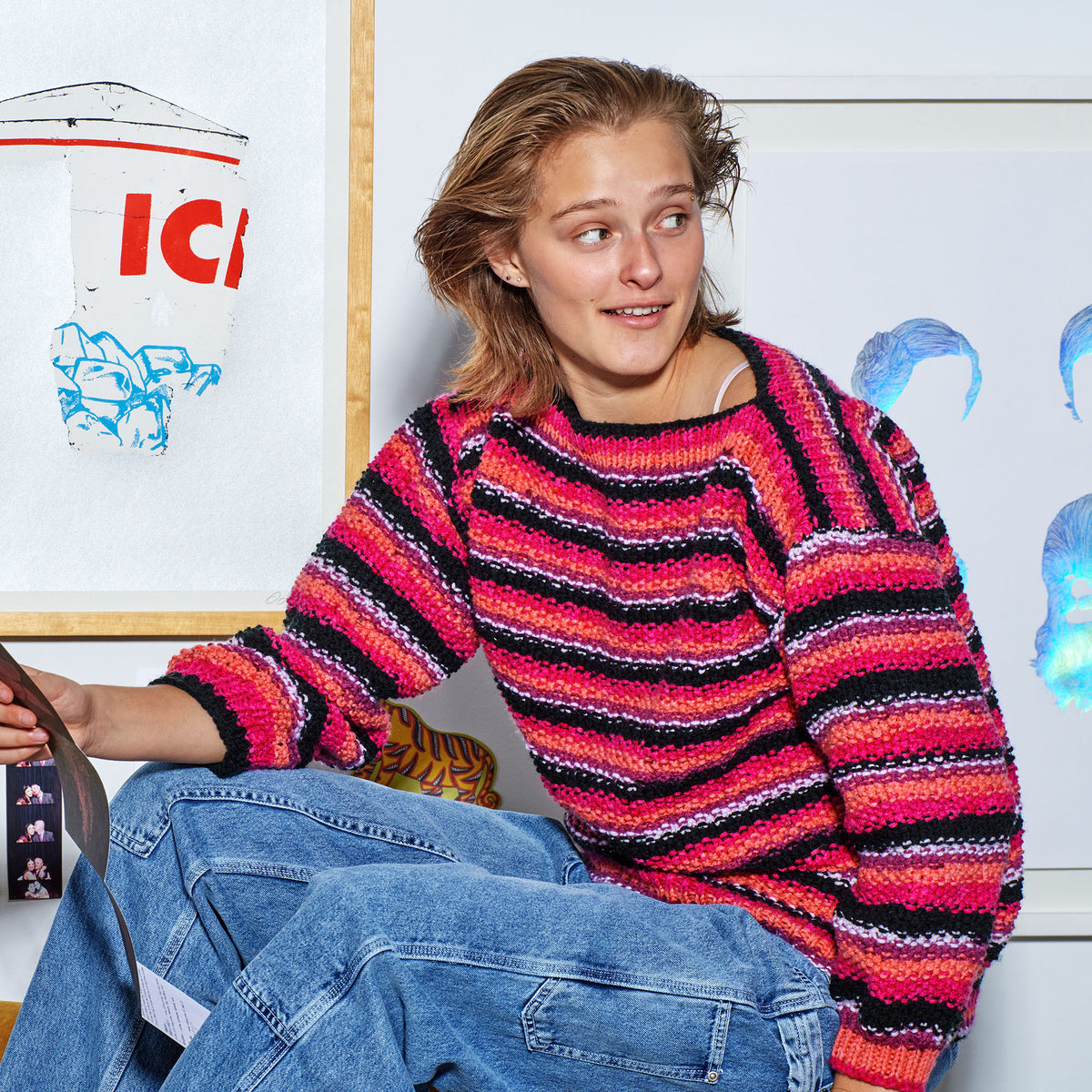 Knit Sweater made in Red Heart All in One Granny Square Yarn