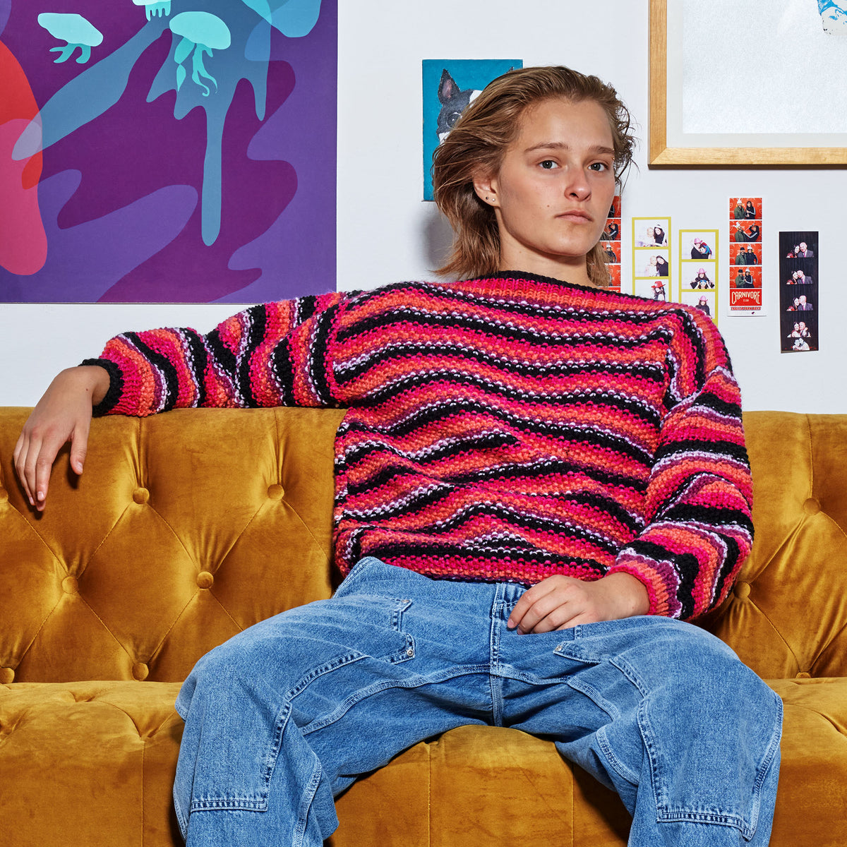 Knit Sweater made in Red Heart All in One Granny Square Yarn