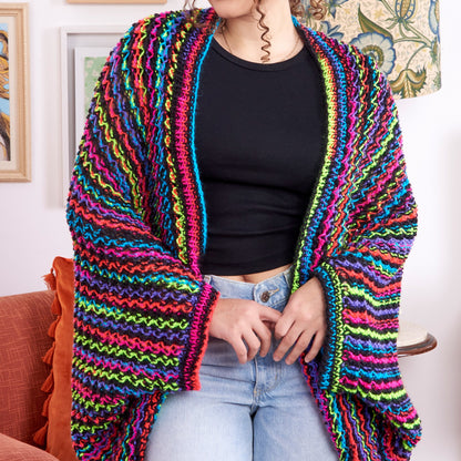 Red Heart Spectrum Striped Snuggle Knit Cocoon Cardi Knit Cardigan made in Red Heart Super Saver Stripes Yarn