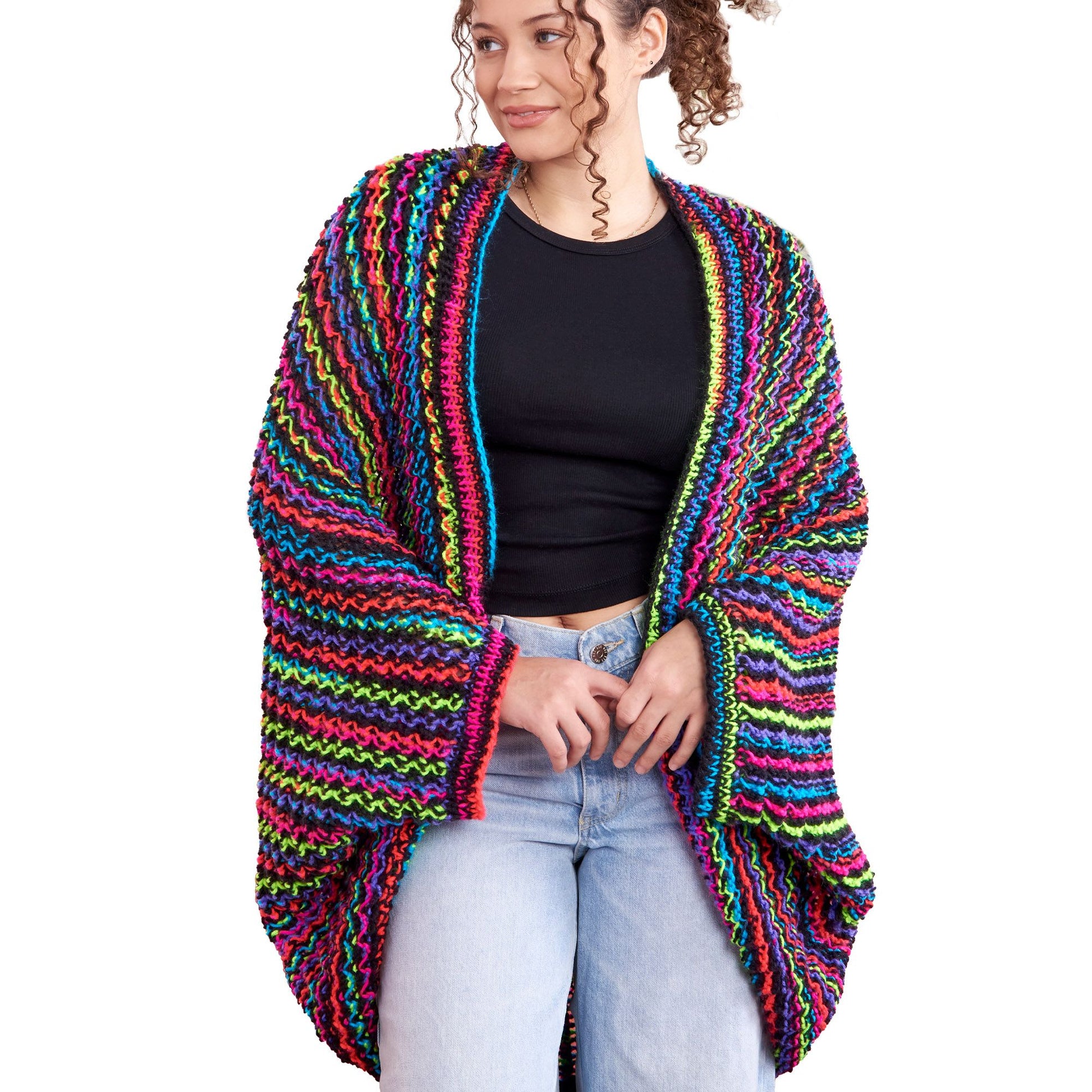 Free Red Heart Spectrum Striped Snuggle Knit Cocoon Cardi Pattern