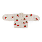 Red Heart Knit Cardigan with Crochet Cherry