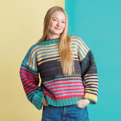 Red Heart Stripes for Beginner Knit Pullover Red Heart Stripes for Beginner Knit Pullover