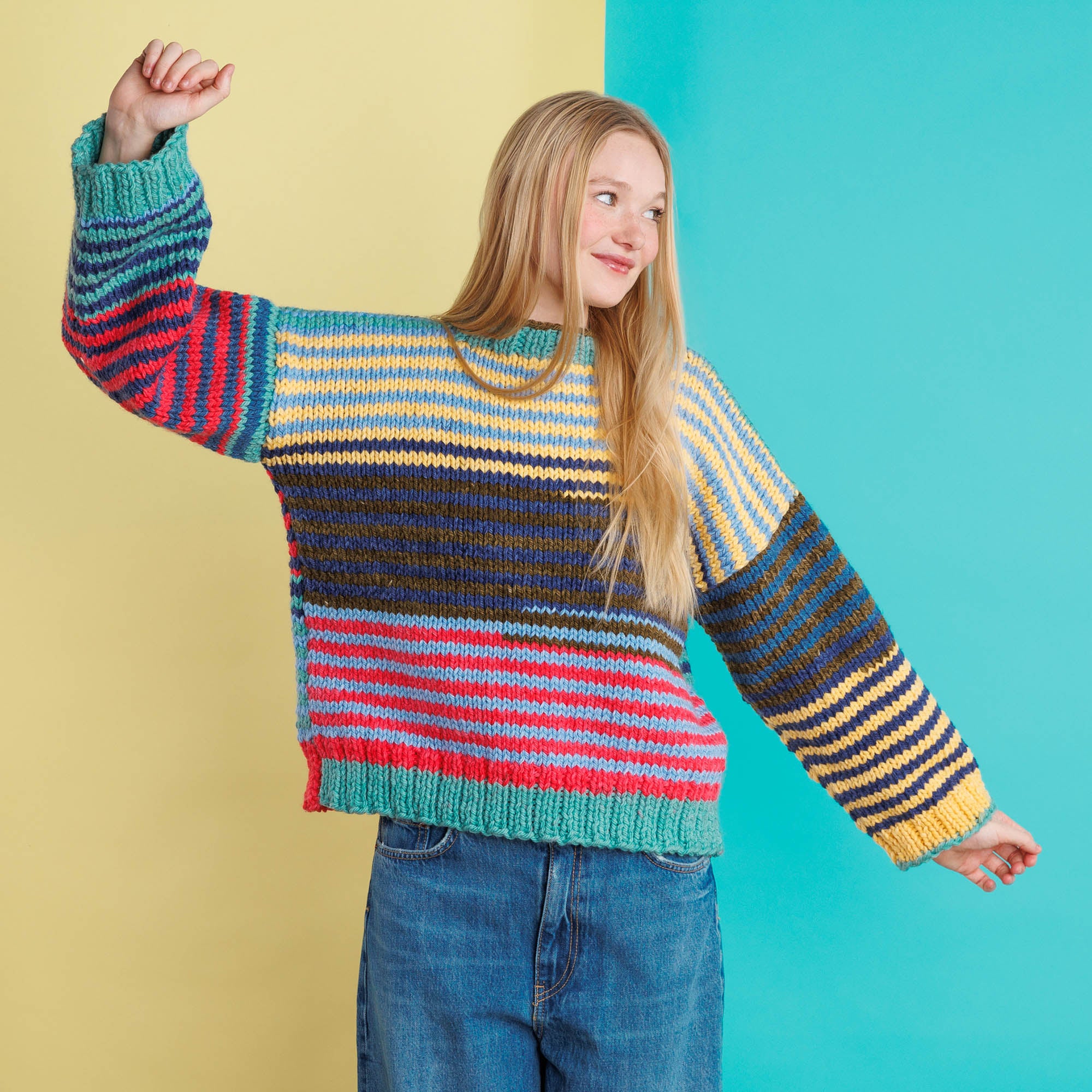 Free Beginner Red Heart Stripes for Beginner Knit Pullover Pattern