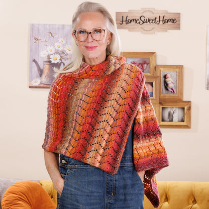 Red Heart Knit Chevron Eyelets Shawl Red Heart Knit Chevron Eyelets Shawl