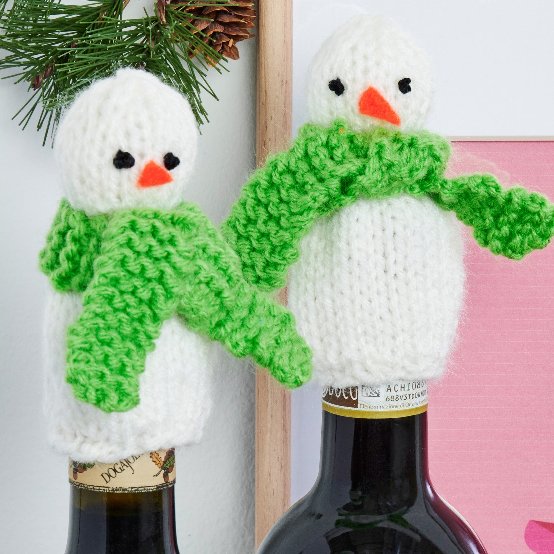 Free Red Heart Snowman Knit Wine Toppers Pattern