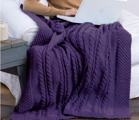Red Heart Knit Bramble Border Cable Throw