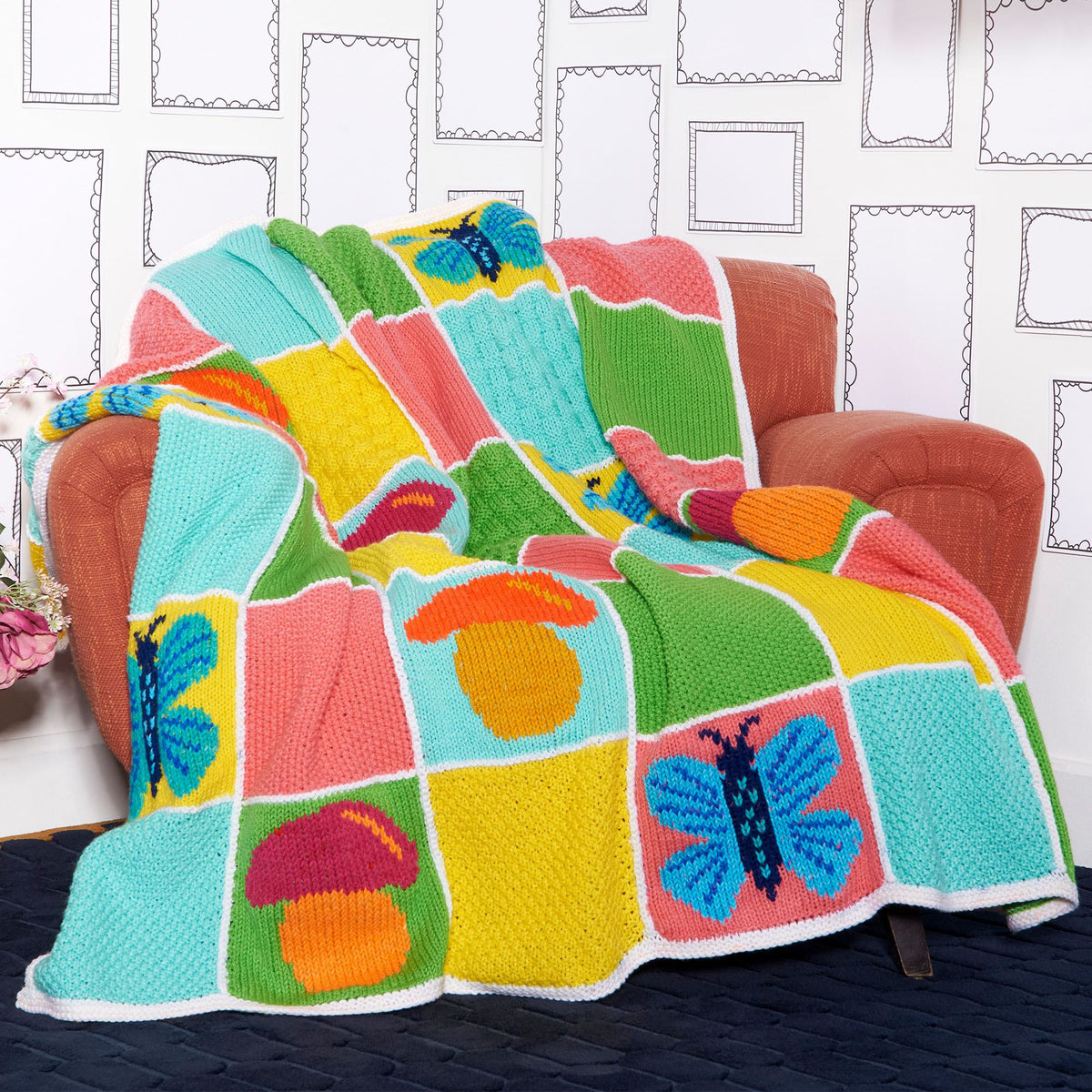 Knit Blanket made in Red Heart All in One Granny Square","Super Saver Yarn