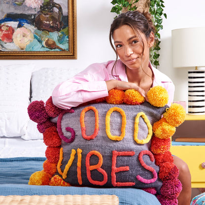 Red Heart Good Vibes Knit Pillow Knit Pillow made in Red Heart Yarn