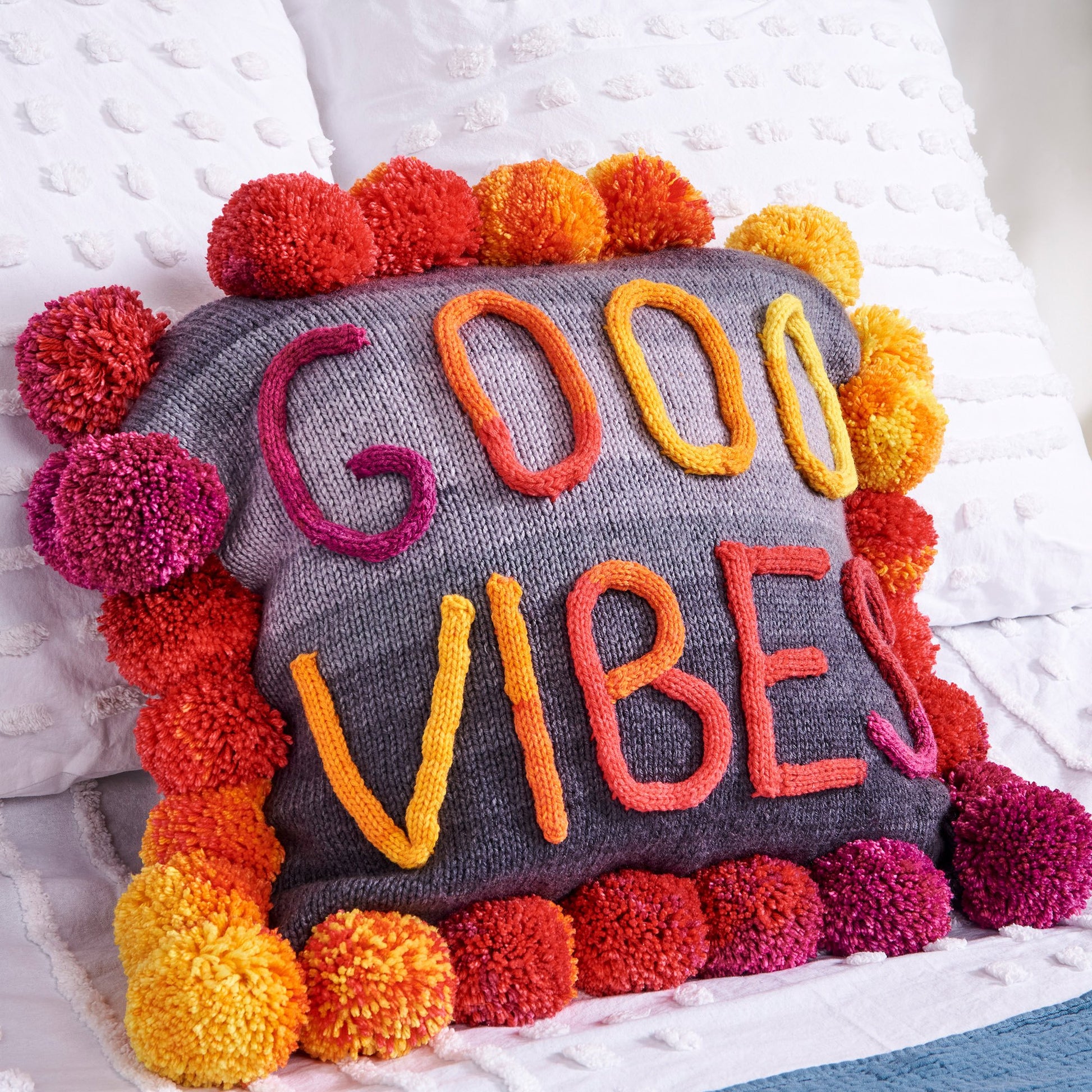 Free Red Heart Good Vibes Knit Pillow Pattern