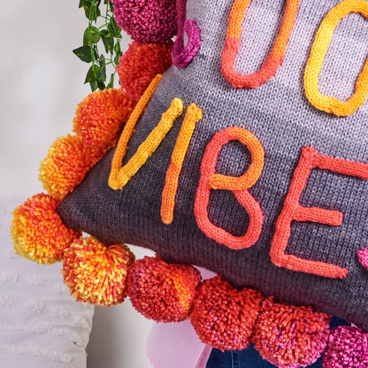 Red Heart Good Vibes Knit Pillow Knit Pillow made in Red Heart Yarn