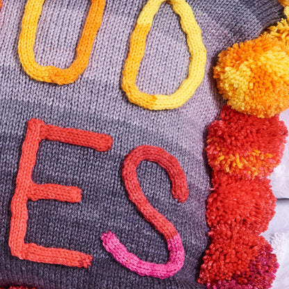 Red Heart Good Vibes Knit Pillow Knit Pillow made in Red Heart Yarn