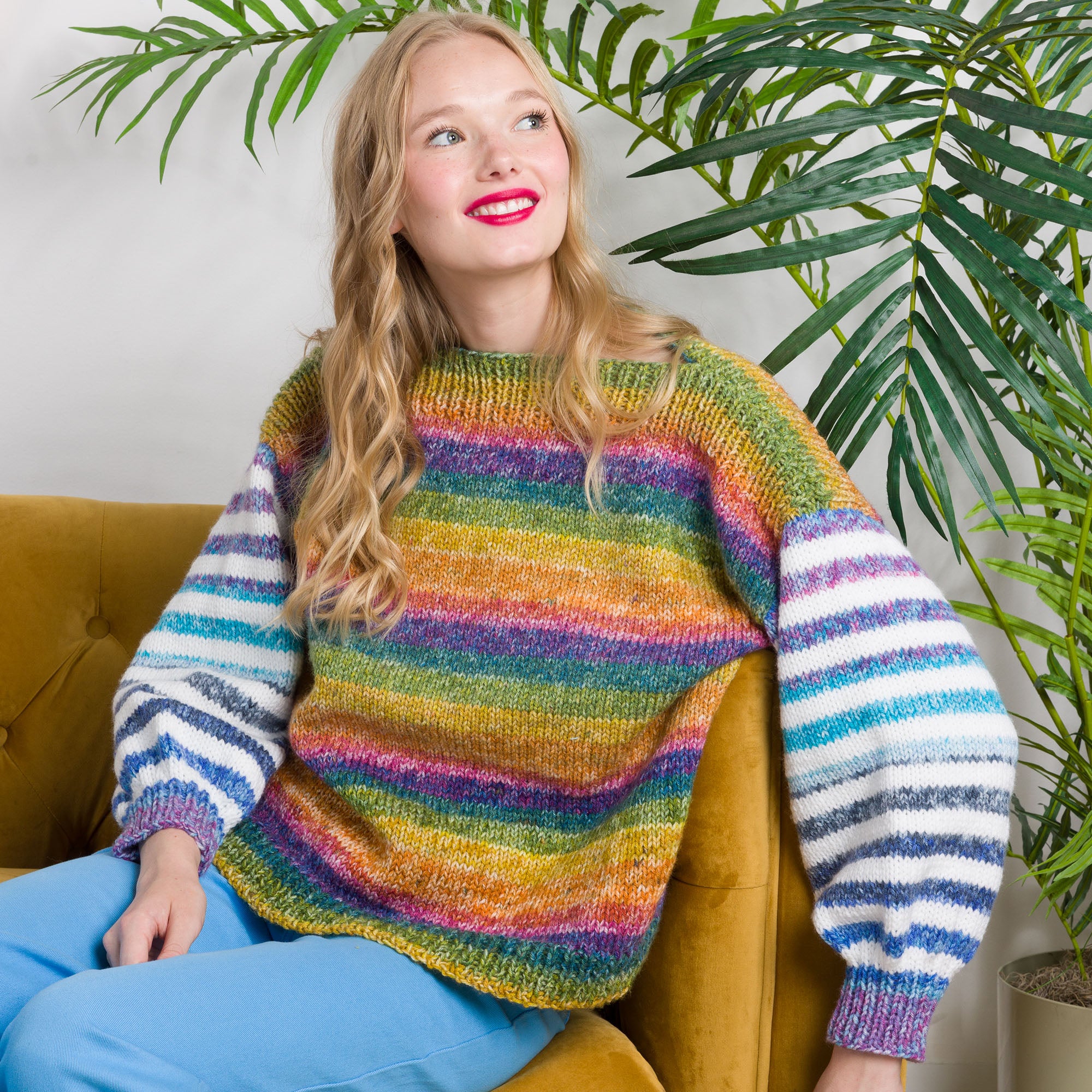 Free Beginner Red Heart Candy Stripes Knit Pullover Pattern