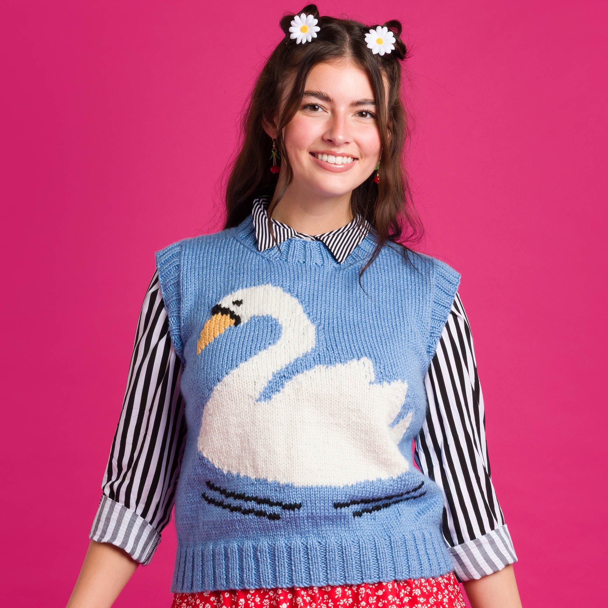 Free Intermediate Red Heart Knit Intarsia Swan Vest Pattern