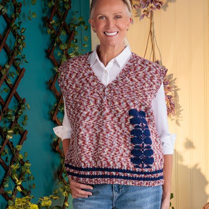 Red Heart Duplicate Stitches in Bloom Knit Vest Red Heart Duplicate Stitches in Bloom Knit Vest