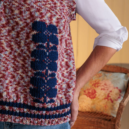 Red Heart Duplicate Stitches in Bloom Knit Vest Red Heart Duplicate Stitches in Bloom Knit Vest