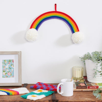 Red Heart Spool Knit Rainbow on the Clouds Wall Hanging Craft Hanging made in Red Heart Super Saver Kits Yarn