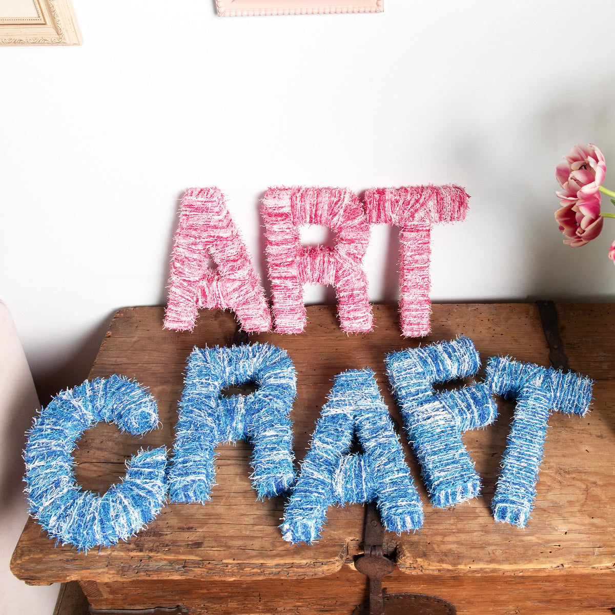 Craft Letters made in Red Heart Scrubby Yarn