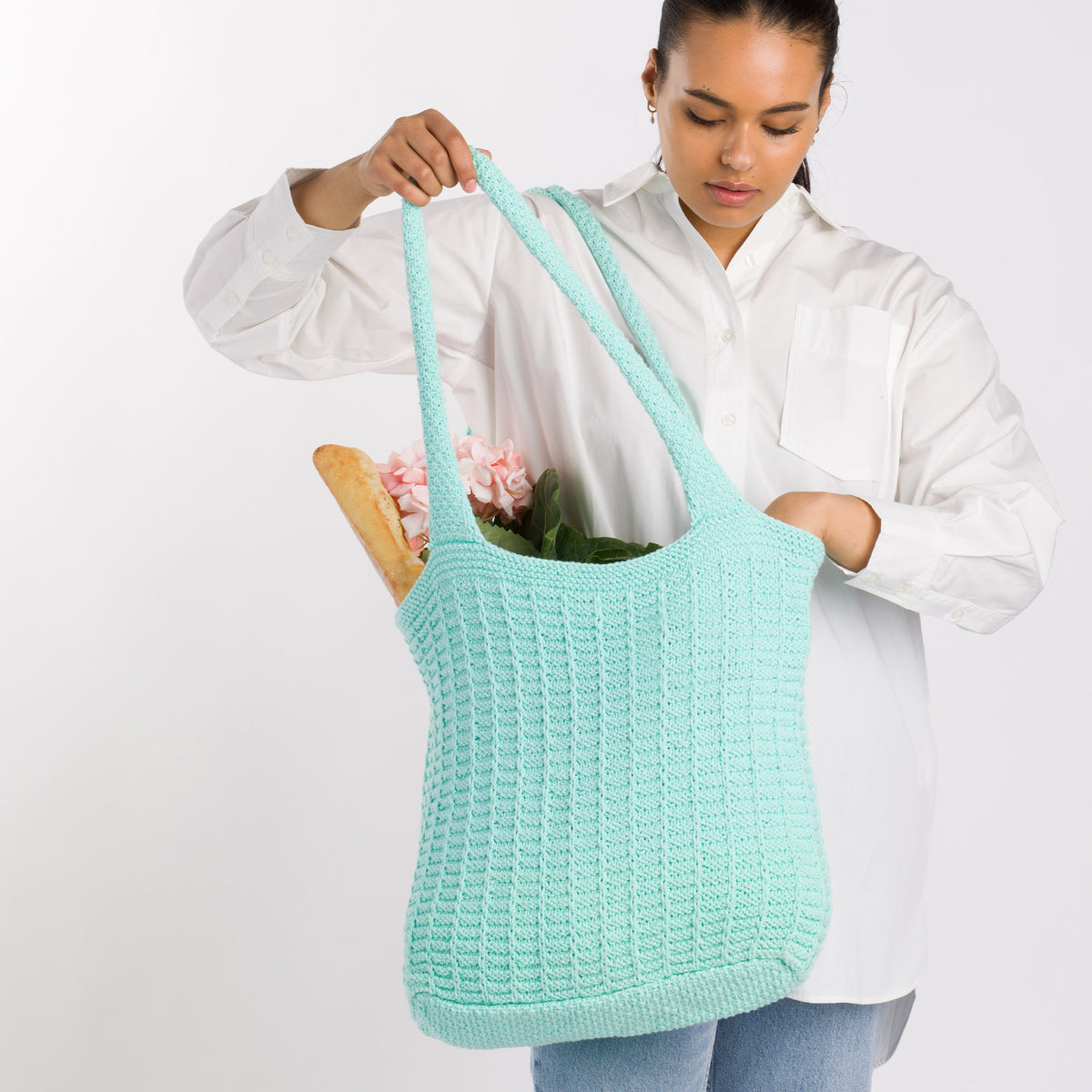 Knit Tote Bag made in Lily The Original Yarn