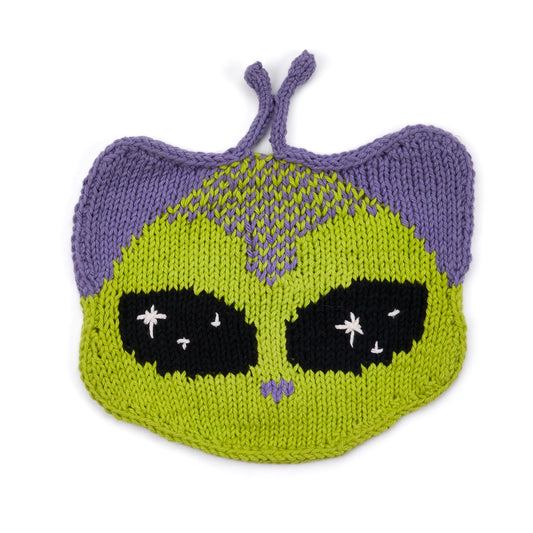 Purr-Anormal Activity Alien Cat Knit Dishcloth made using Lily yarn