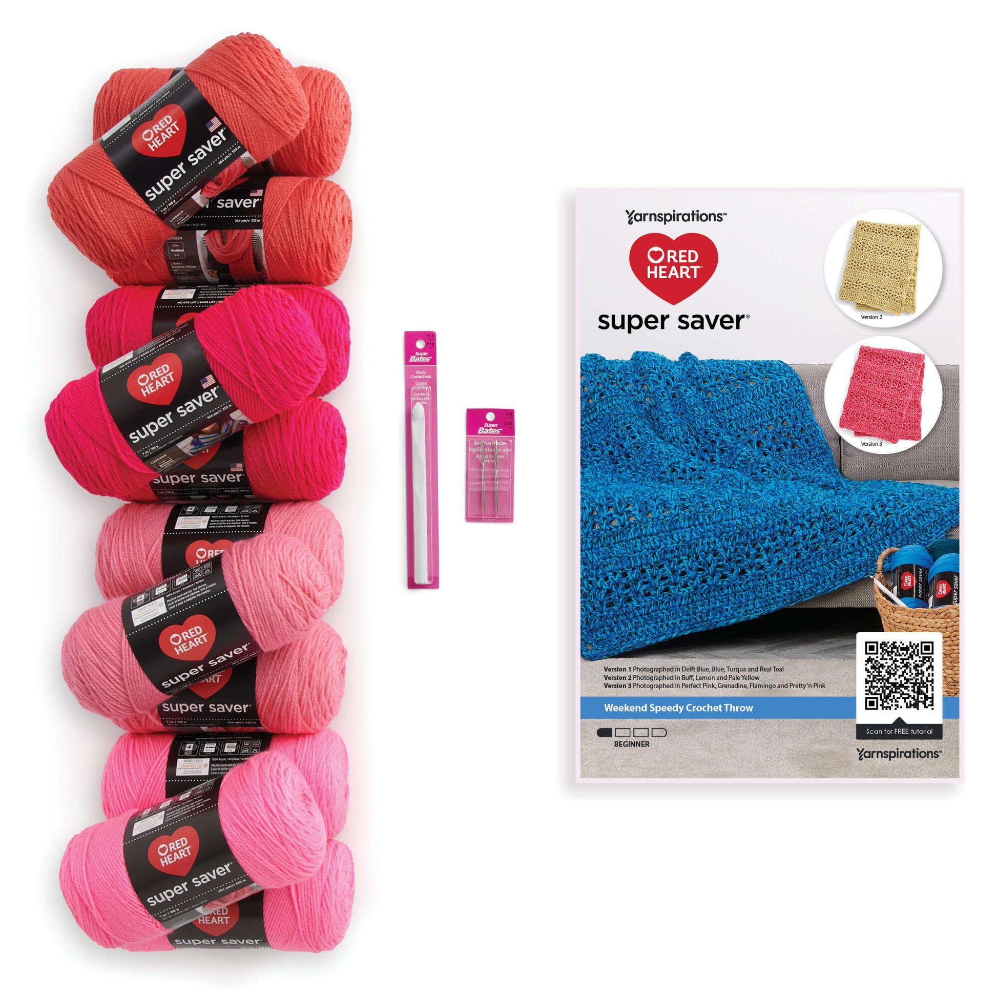 Red Heart Weekend Speedy Crochet Kit + Tutorial Hot Pinks
