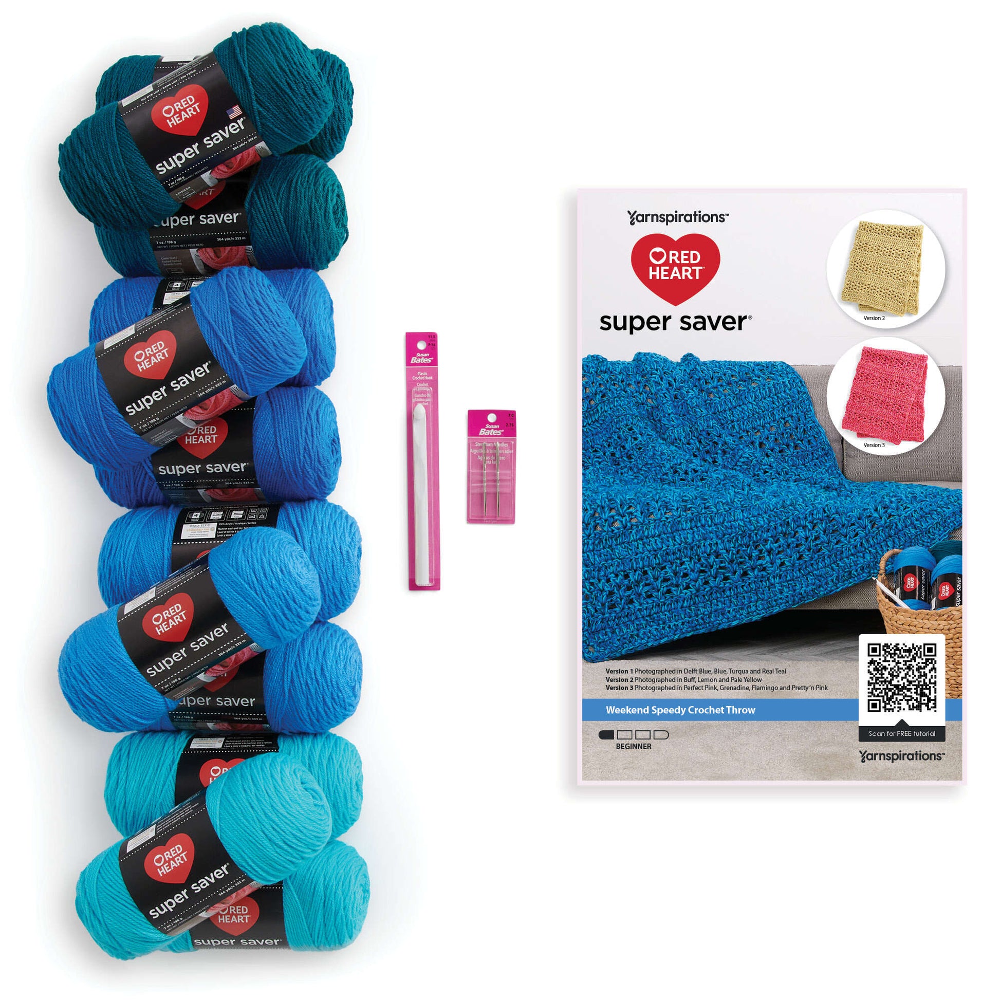 Red Heart Weekend Speedy Crochet Kit + Tutorial Cool Blues