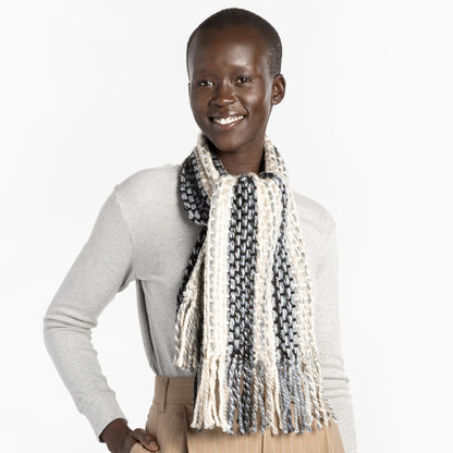 Bernat Striped Weaving Scarf Gray Tartan