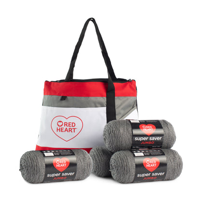 Red Heart Super Saver Jumbo Value Pack with Tote bag Gray Heather