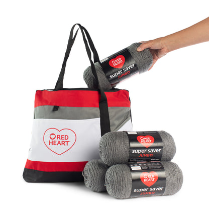 Red Heart Super Saver Jumbo Value Pack with Tote bag Gray Heather