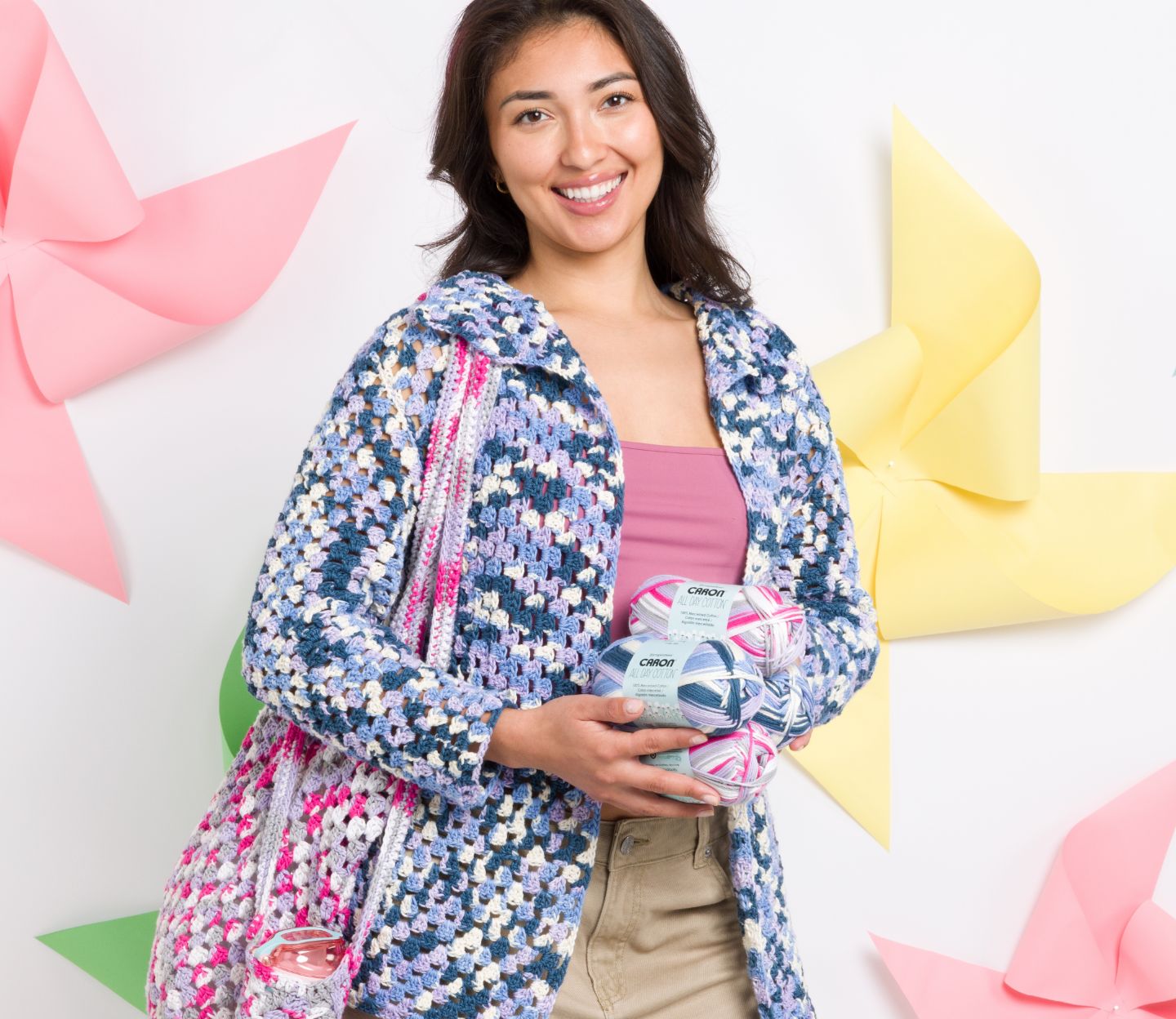 Caron All Day Cotton Prints Yarn launch banner.