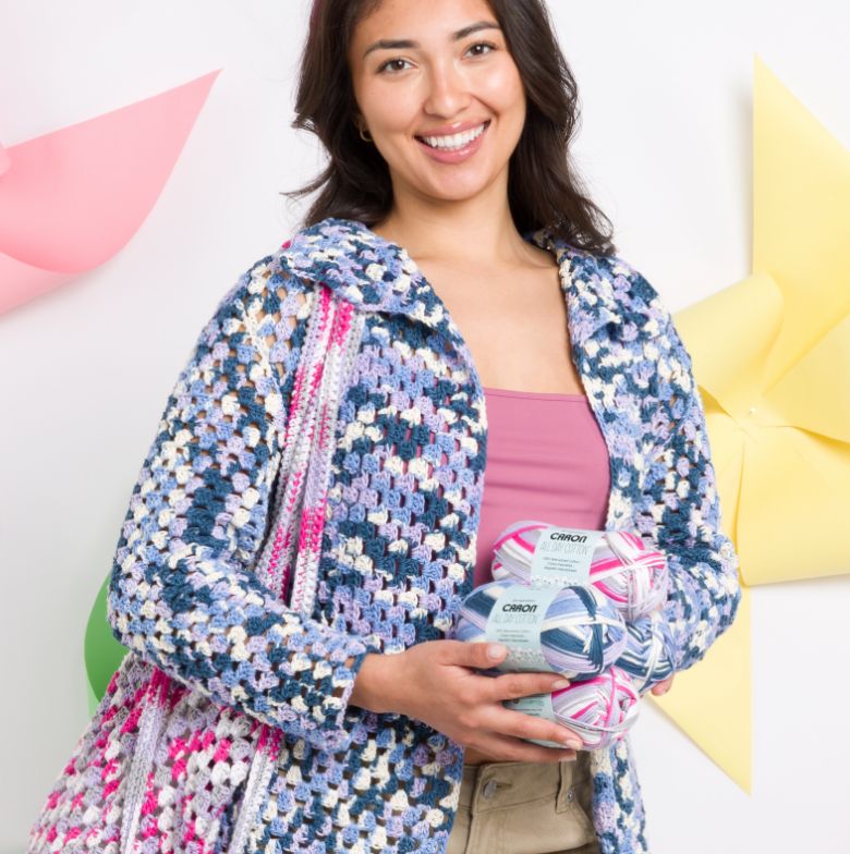 Caron All Day Cotton Prints Yarn launch banner.