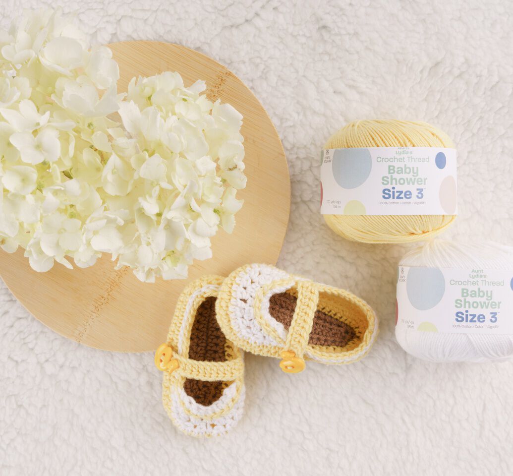 yellow mary jane baby booties with thread