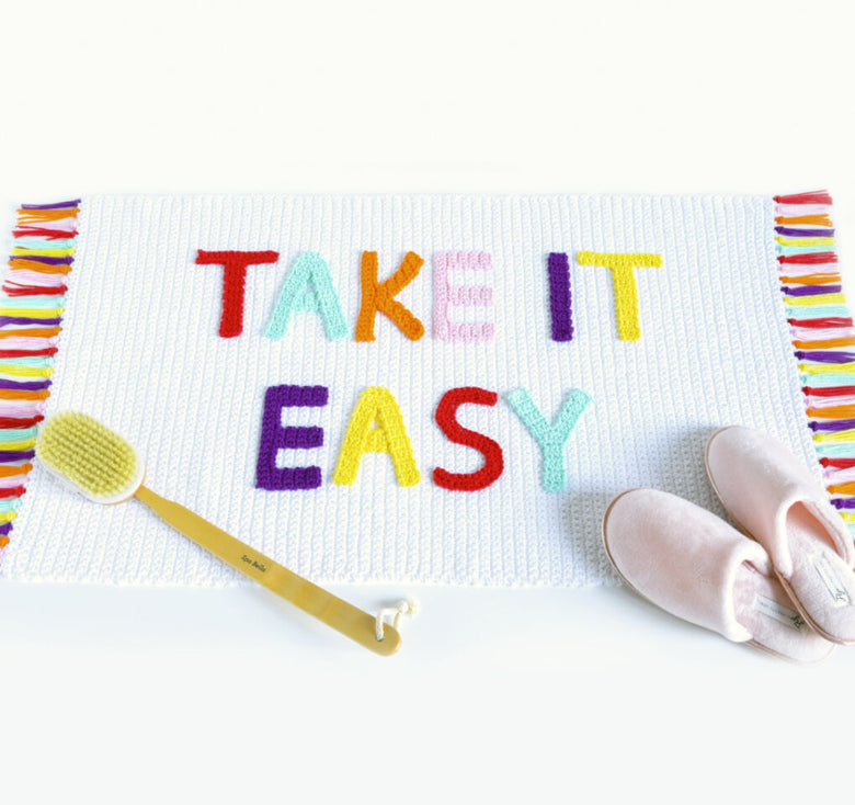 take it easy white bath mat