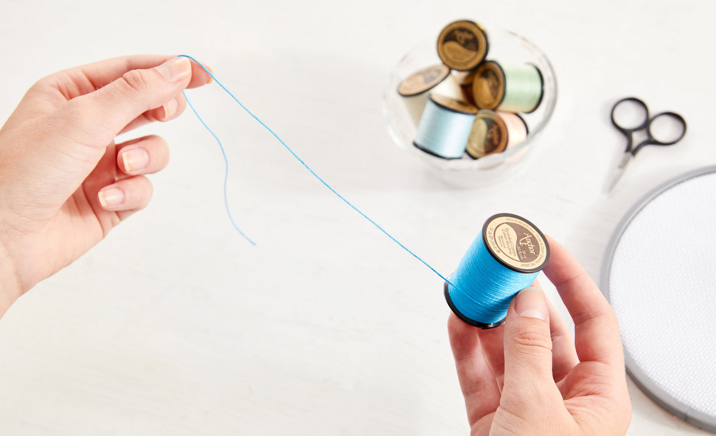 anchor embroidery floss on spool in blue