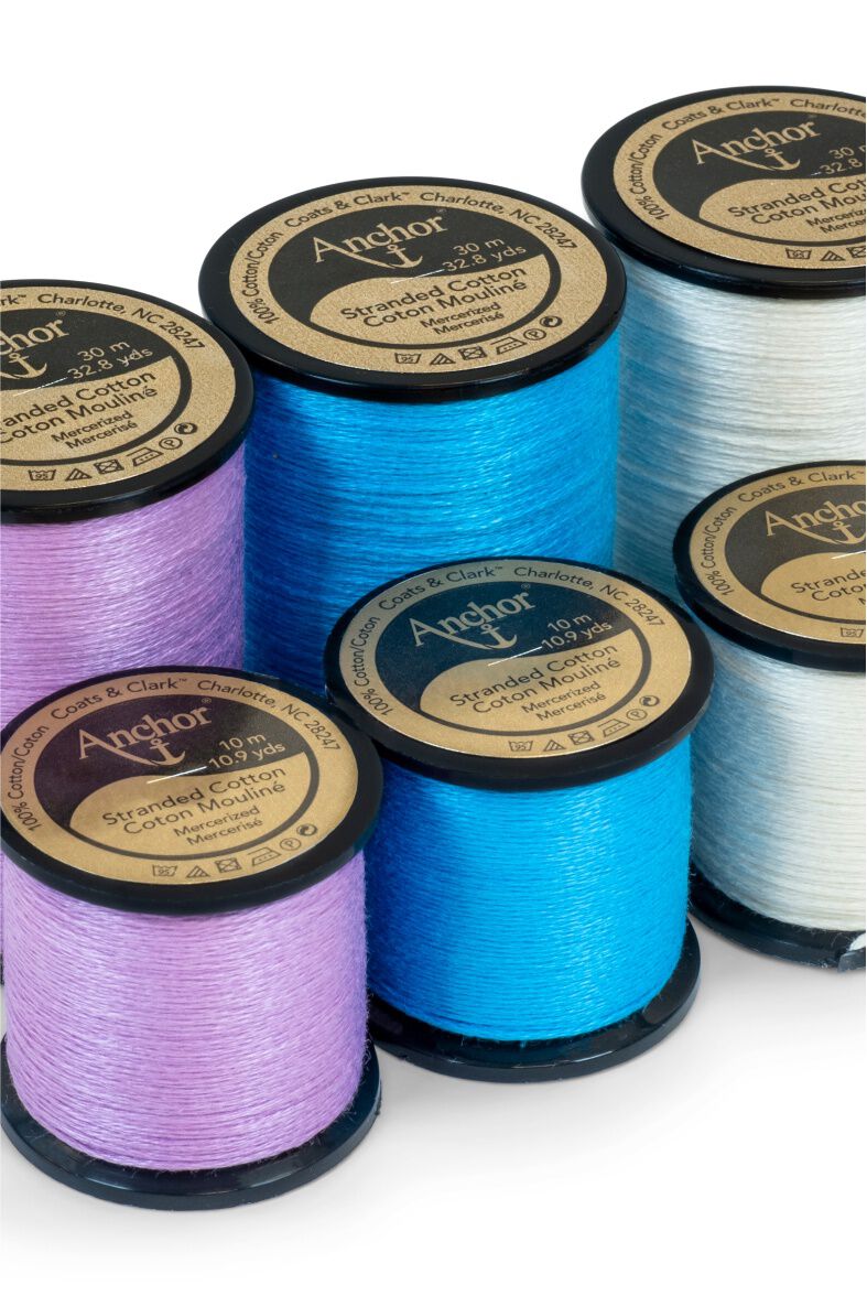 Anchor spools in purple, blue, and white