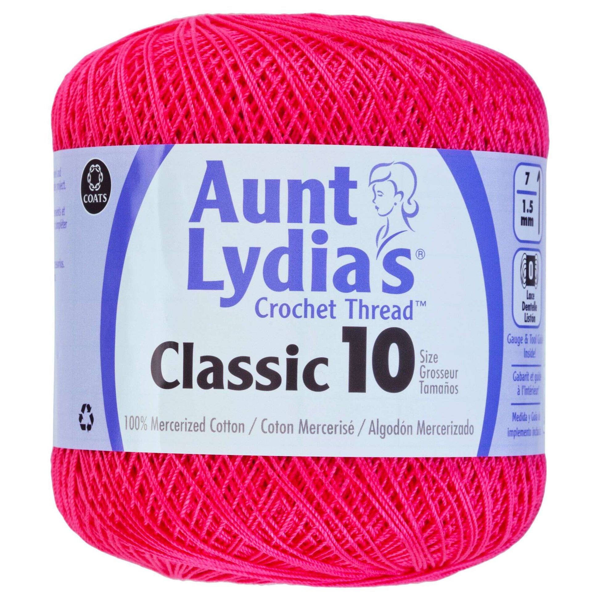 Aunt Lydia's Classic Crochet Thread Size 10 Hot Pink